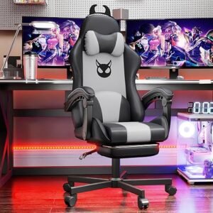 Ergonomic Gaming Chair with Little Devil Design, Adjustable Computer Chair Featuring Footrest and Lumbar Support, 360° Swivel Seat and Headrest for Office or Gaming Use